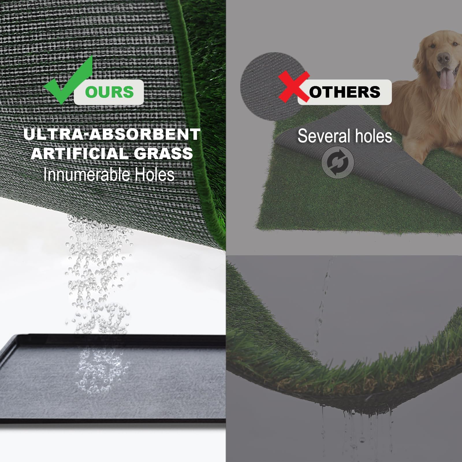 Hq4Us 4Legs Dog Grass Pad With Tray Small 23'' X 16'', Dog Potty (No Grate) With Ultra-Absorbent Artificial Grass For Dogs With